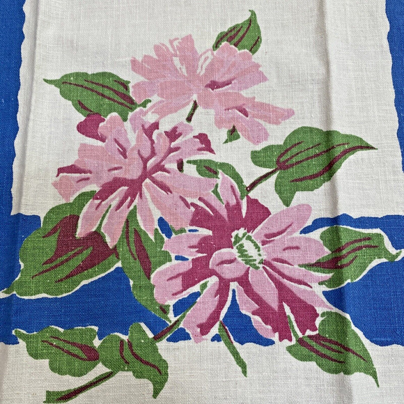 Vintage Printed Cotton Kitchen Tea Towel Pink Blue Floral Cottage Chic Farmhouse - Picture 2 of 6